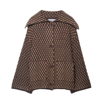 New Autumn Brown Long Sleeve Knitted Cardigans Women