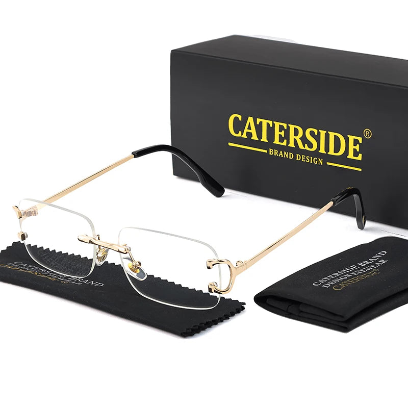 Blue Rectangular Sunglasses Men Rimless Metal Fashion