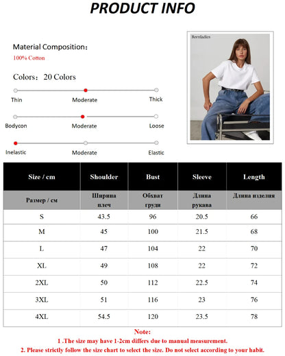 Bornladies Summer 100% Cotton Women's T-shirt Bottoming Tops