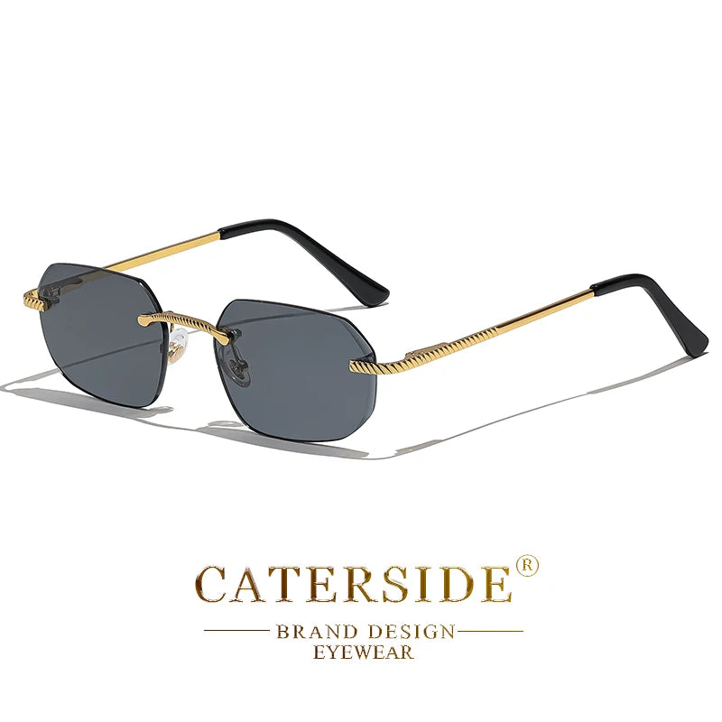 New Retro Rimless Sunglasses Men's Polygon Brand Designer