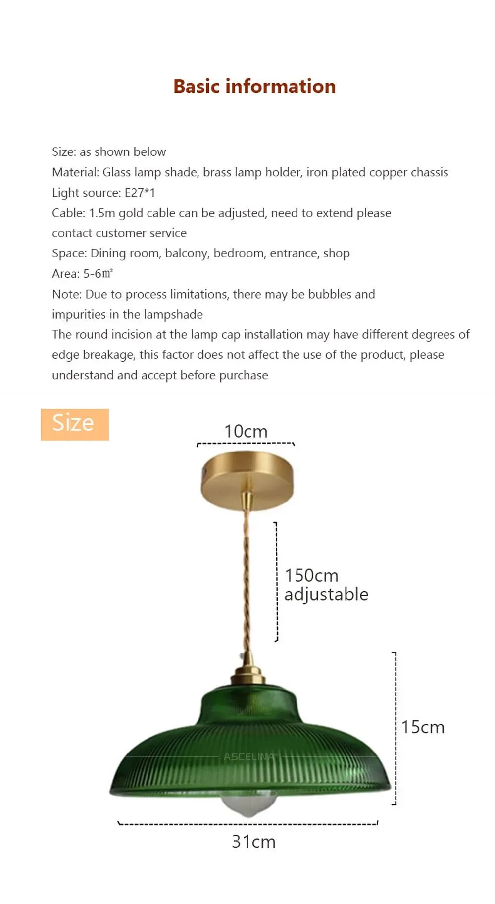 Nordic Glass Pendant Light Green Hanging Lamp Living Room