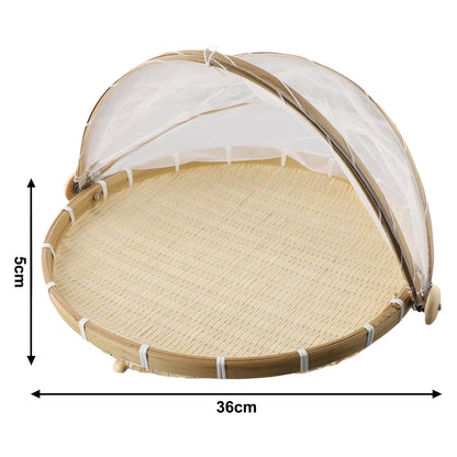 Handmade Bamboo Basket With Net Mesh Cover Kitchen Bread