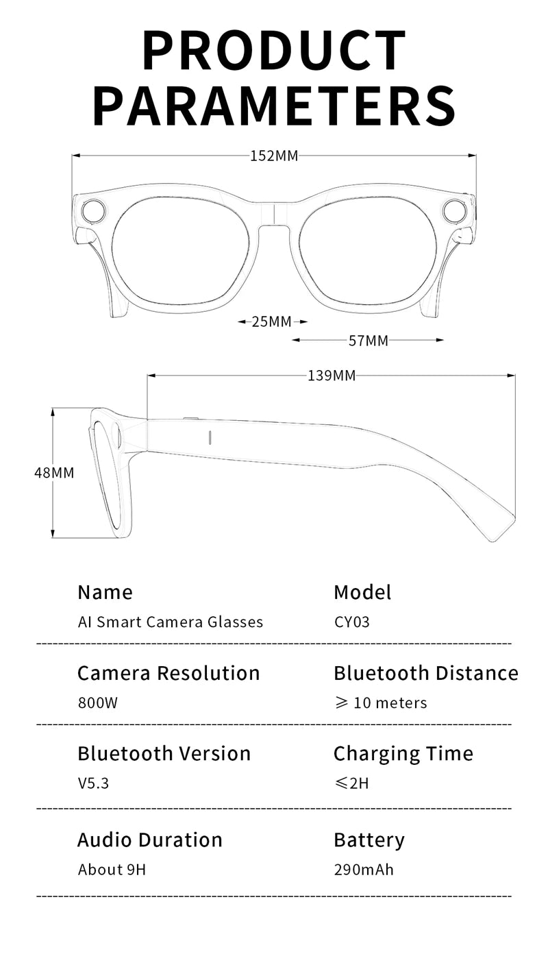 Lenovo AI Smart Glasses 800W Pixel Anti Blue Light HD Camera