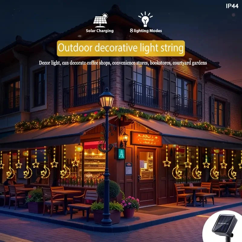 Solar Star Moon String Lights 8 Modes Outdoor Hanging Light