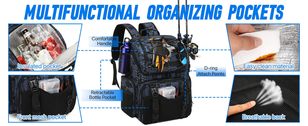 Fishing Backpack 45L Cooler Fishing Tackle Storage Bag