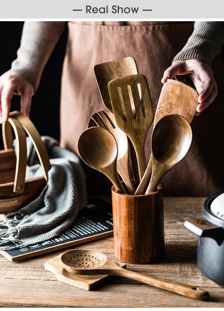 Wooden Spoons For Cooking, Wooden Utensils Set