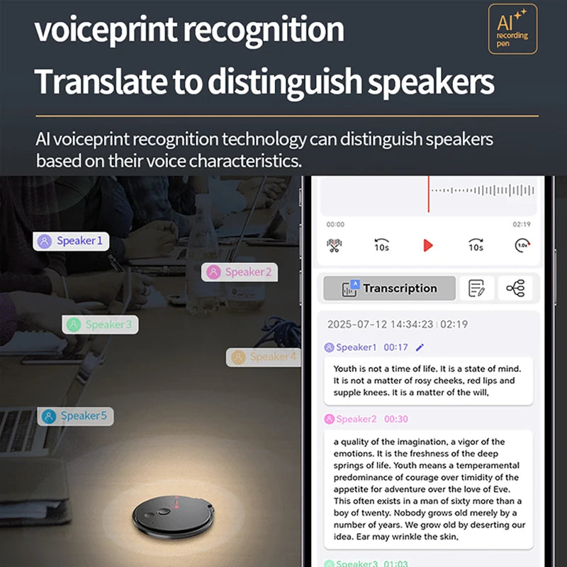 8-128GB AI Voice Recorder Real-Time Transcription