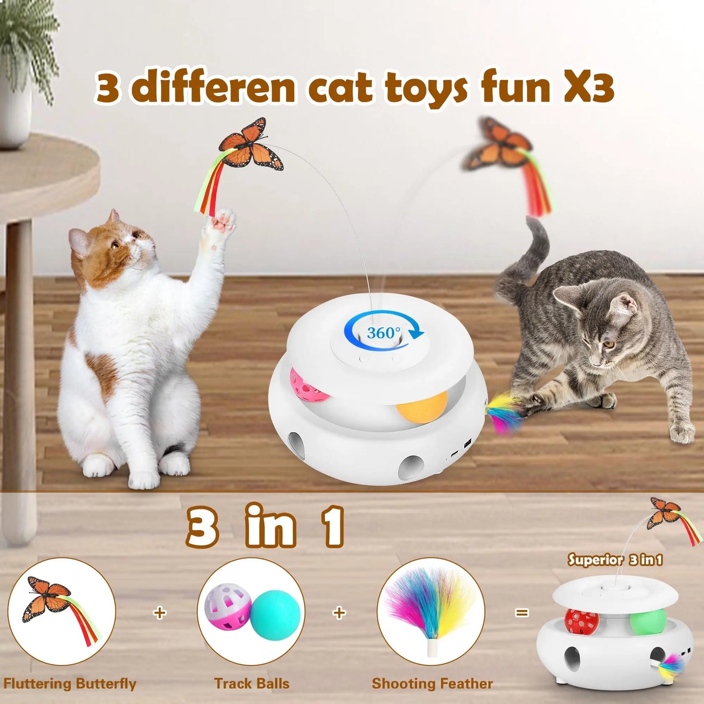 Interactive Cat Toy Automatic Toys 3-in-1 Electric Toy