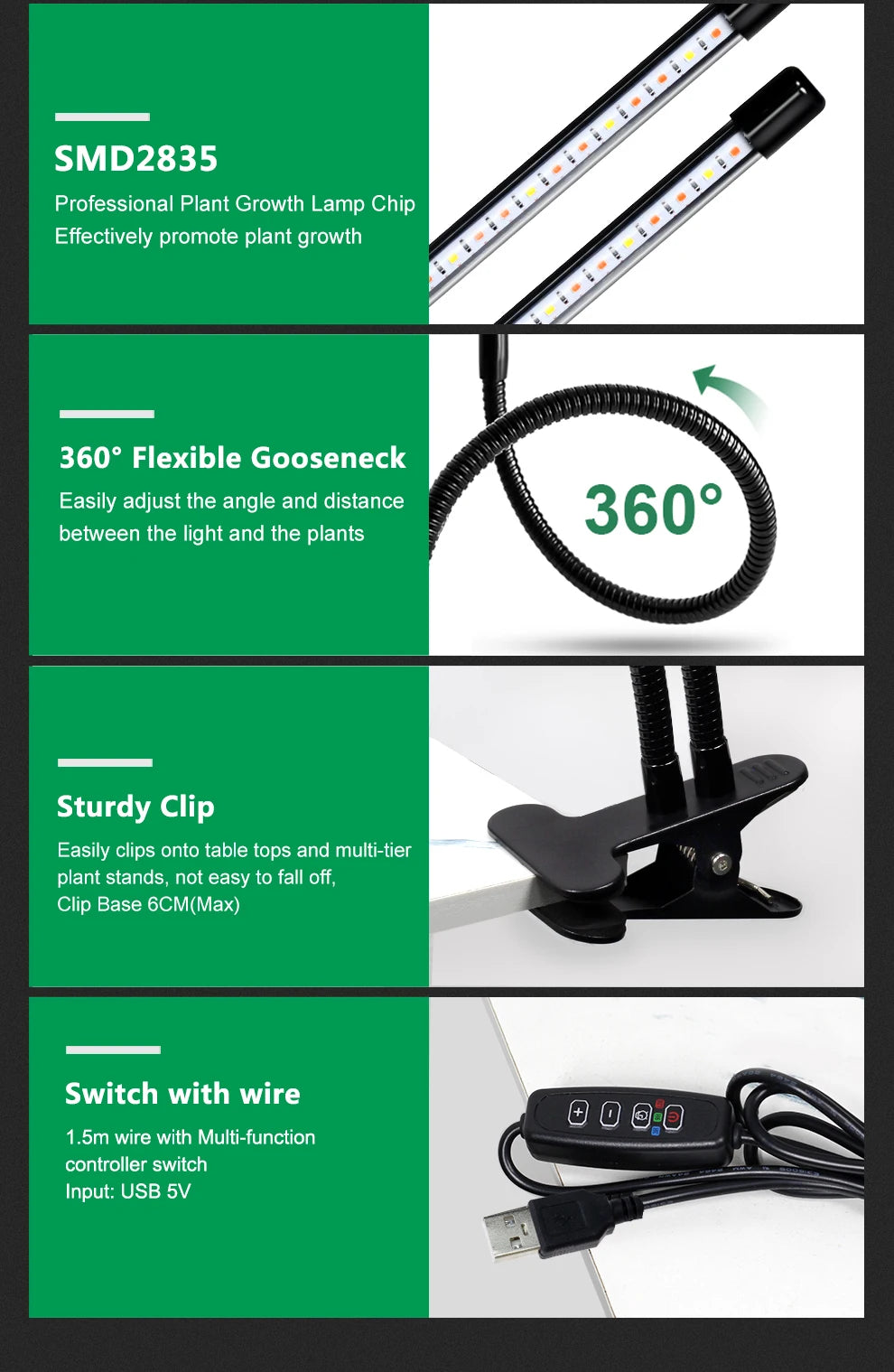 Clip-On LED Grow Light with Gooseneck