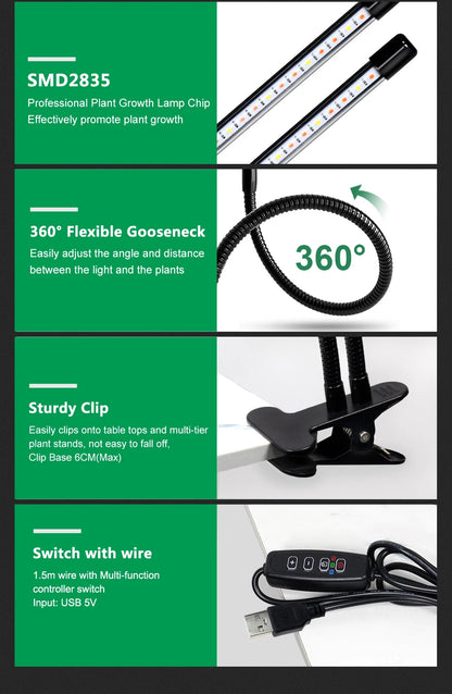 Clip-On LED Grow Light with Gooseneck