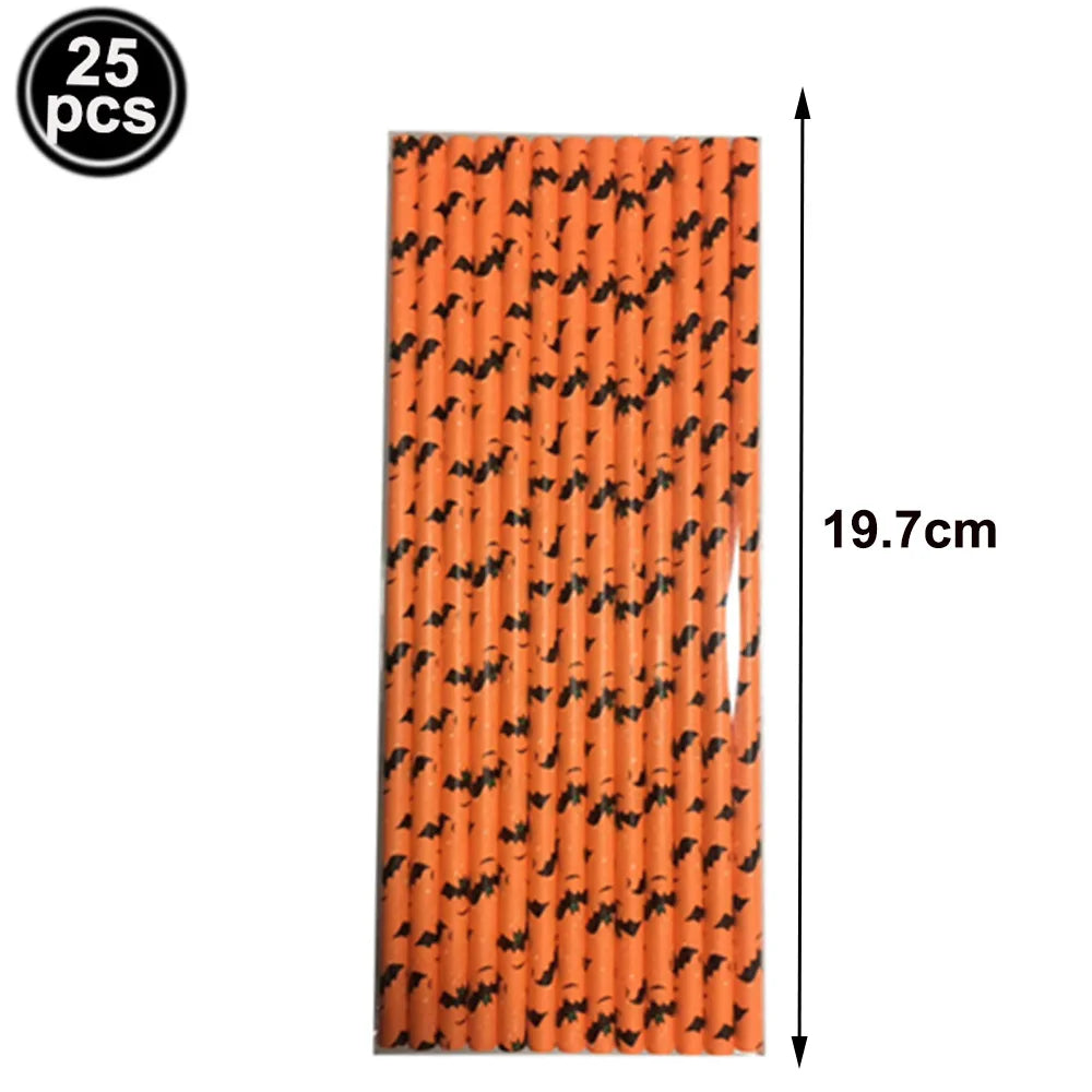 25/50/100pcs Halloween Theme Disposable Paper Straws