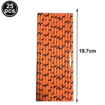 25/50/100pcs Halloween Theme Disposable Paper Straws