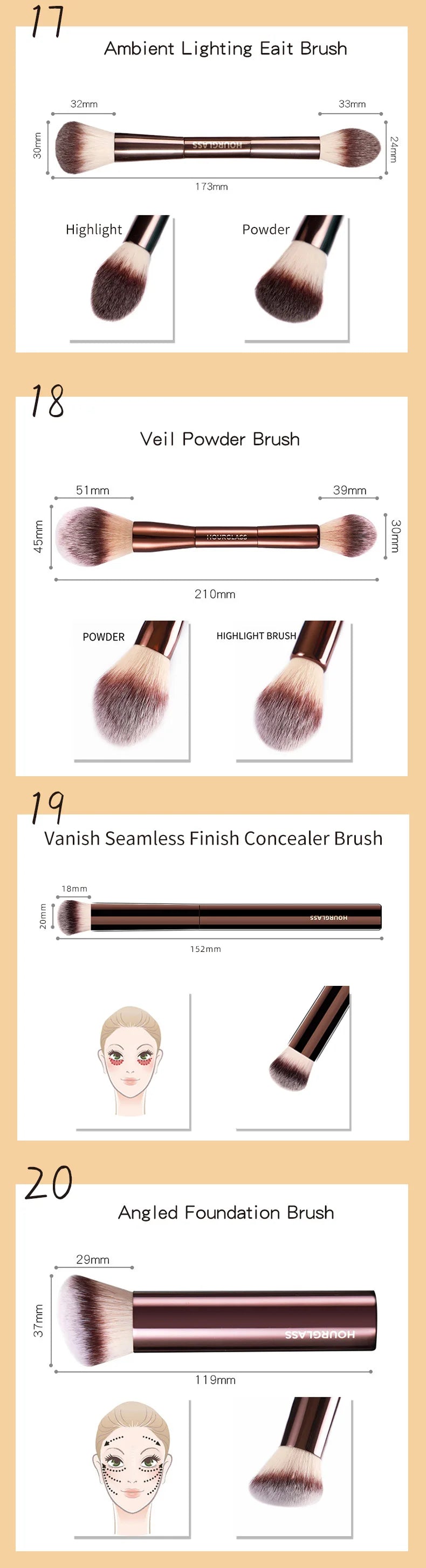 Hourglass Makeup Brushes Powder Foundation Concealer