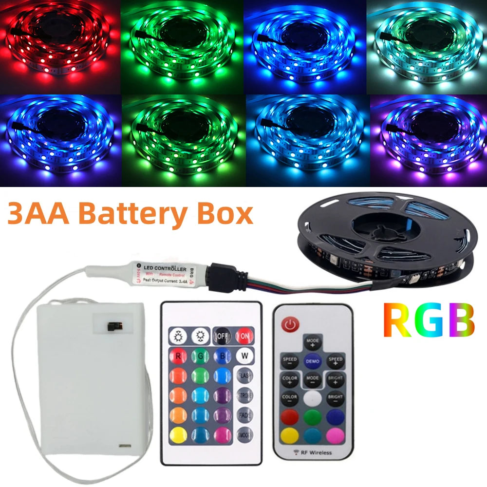 3AA Battery Power RGB Led Strip Light 5V 5050 TV Backlight