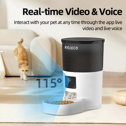 ROJECO Automatic Cat Feeder With Camera Video Cat Food Dispenser