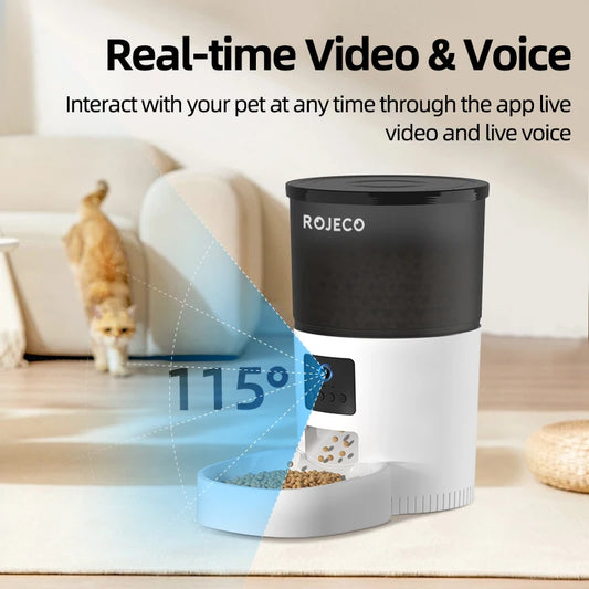 ROJECO Automatic Cat Feeder With Camera Video Cat Food Dispenser
