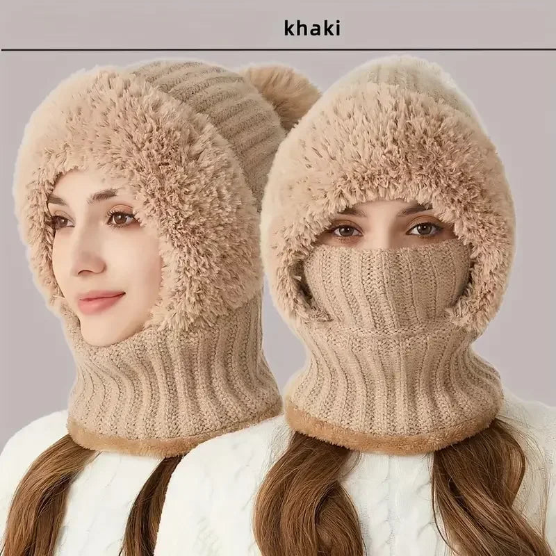 Thermal Fleece Knit Beanie with Ear Covers All-in-One