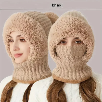 Thermal Fleece Knit Beanie with Ear Covers All-in-One
