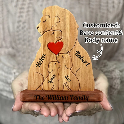 Wooden Lion Family Puzzle Ornament DIY Custom Name