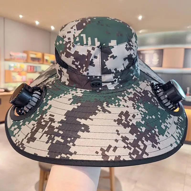 Large Size Quick Dry Bucket Hat With Solar Powered Fan USB Charging