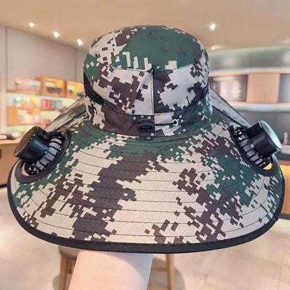 Large Size Quick Dry Bucket Hat With Solar Powered Fan USB Charging
