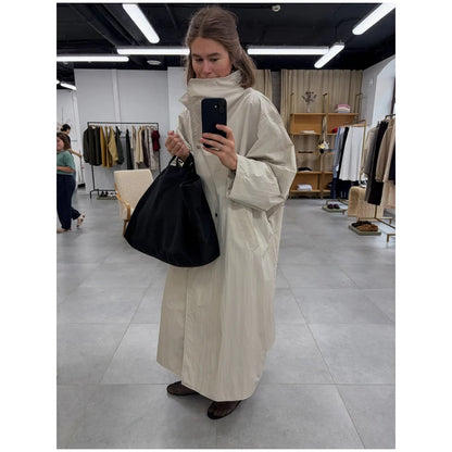 Casual Solid Long Trench Coat Women Stand Collar