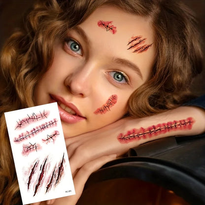 Halloween Scar Temporary Tattoo Stickers Red Blood Clot Face