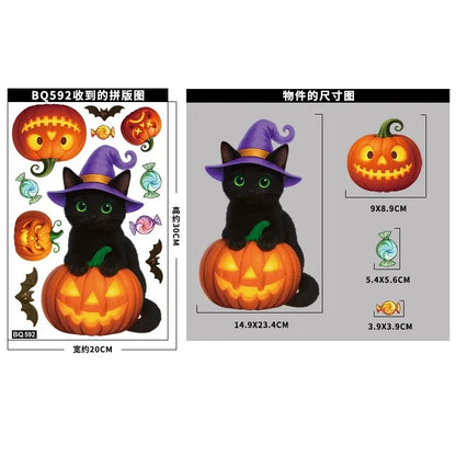 Halloween Window Glass Stickers Cartoon Pumpkin Lantern Candy Bat