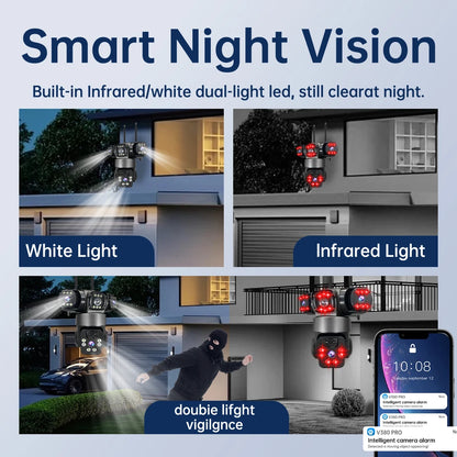 15MP 8K Wifi IP Camera Solar Outdoor Waterproof Three Lenses