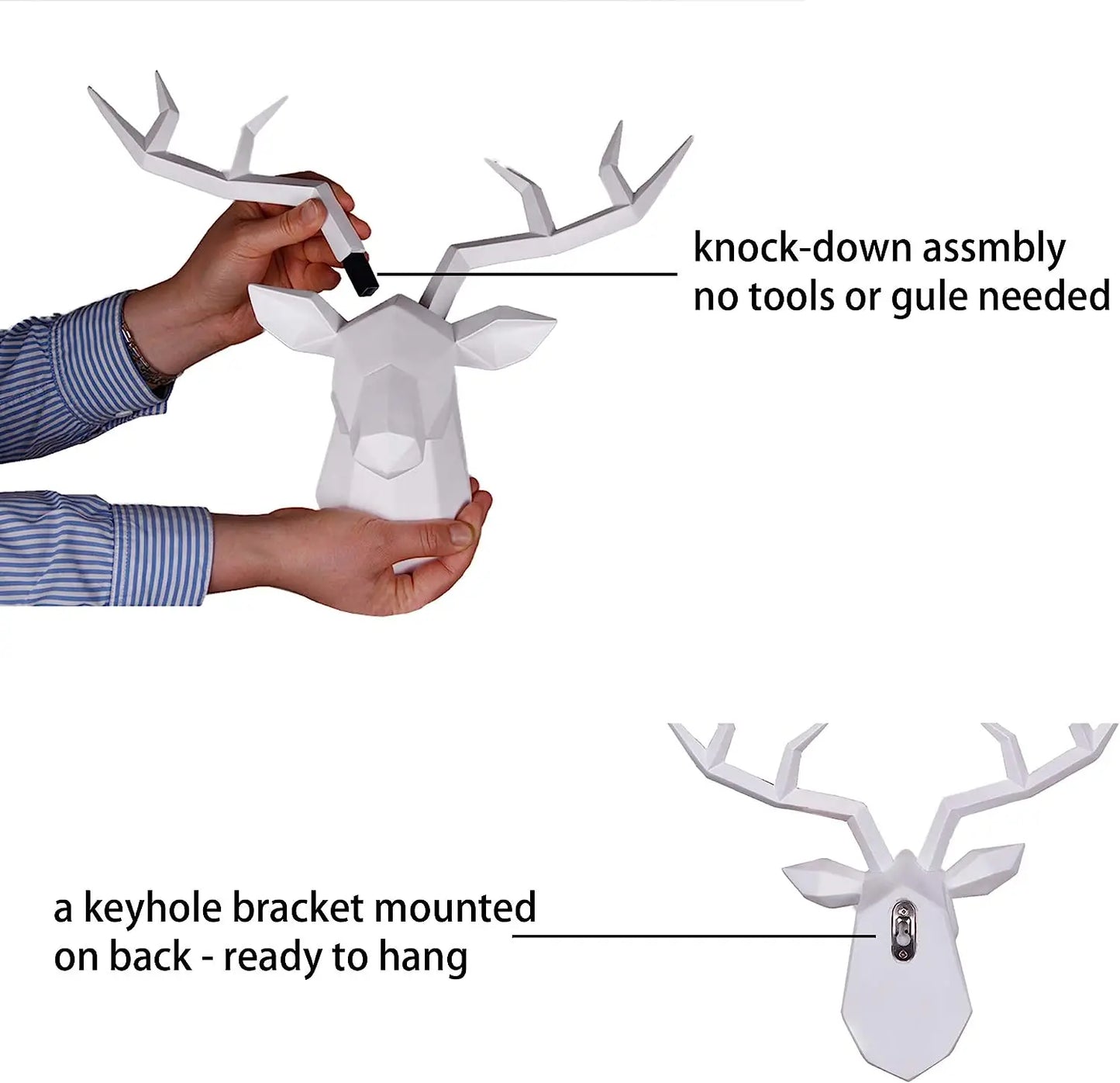 Deer Head Sculpture Animal Statue Figurines Wall Hanging