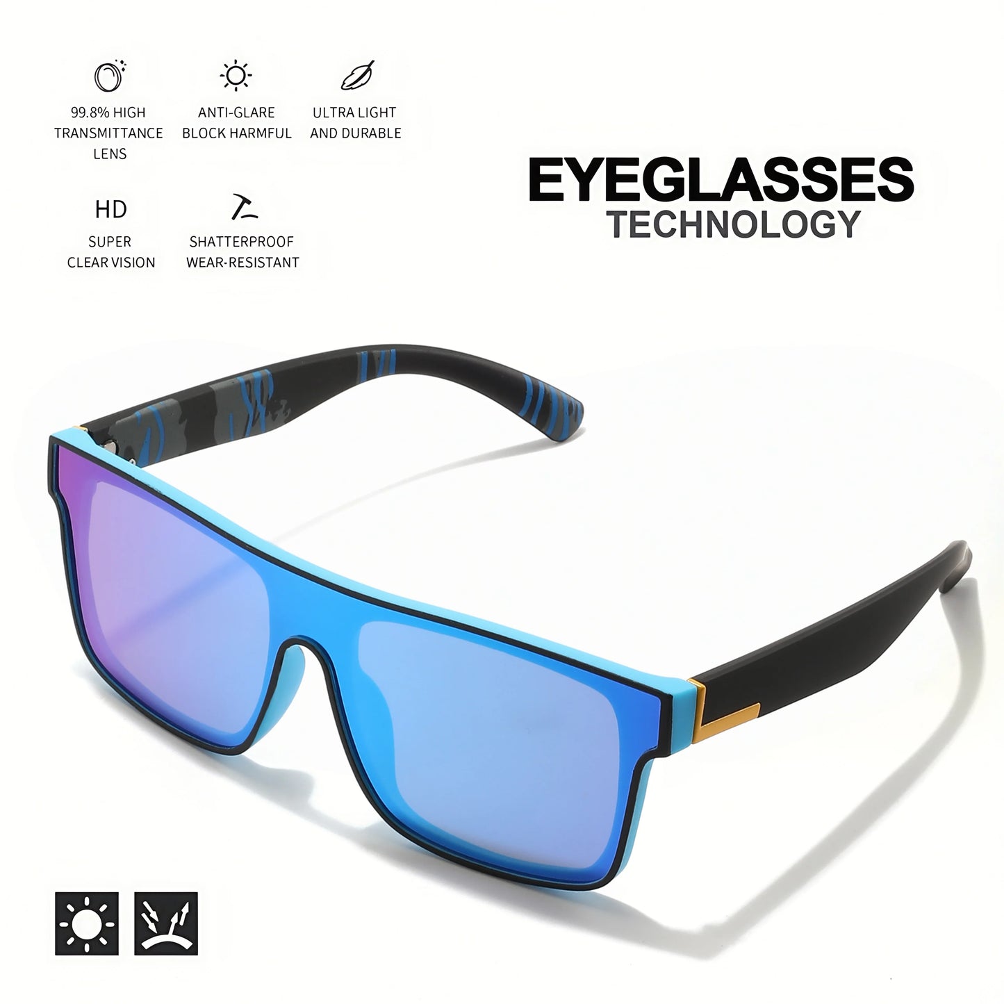 4PCS Classic Colorful Square Sports Sunglasses