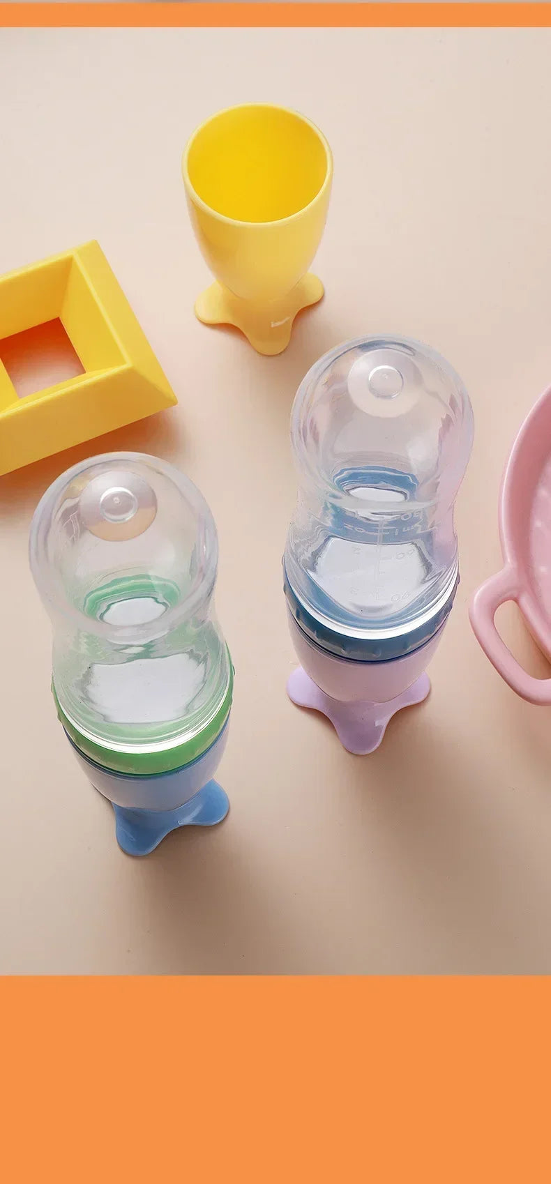 Safe Useful Silicone Baby Bottle with Spoon Food Supplement