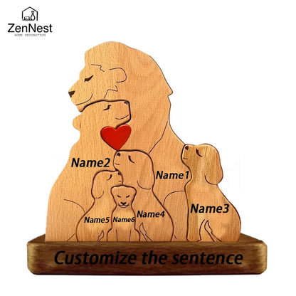 Wooden Lion Family Puzzle Ornament DIY Custom Name