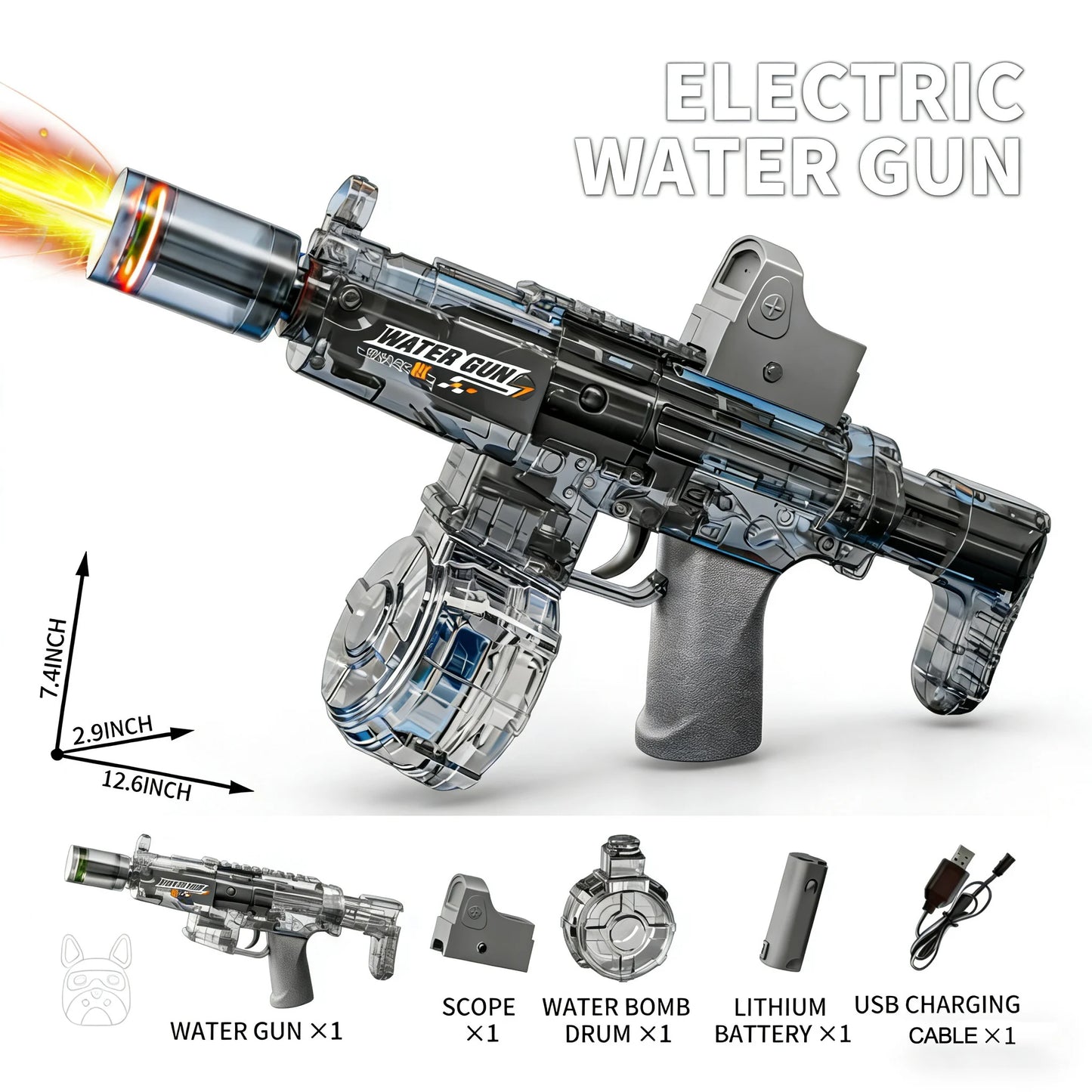 Simulated Firing and Recoil Electric Water Gun Toys Children