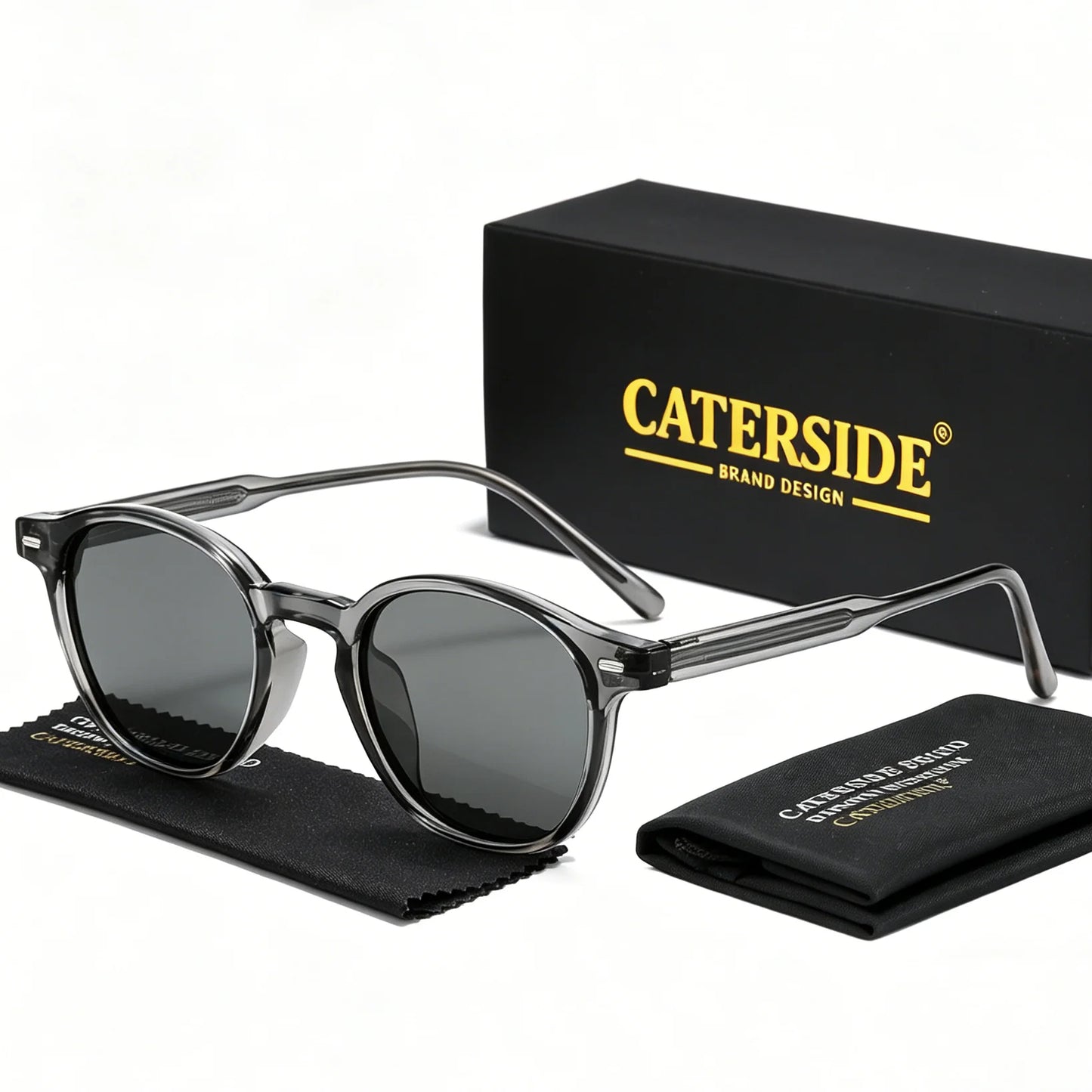 Caterside Polarized Round Sunglasses Men TR Frame