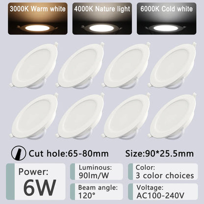 8Pack Round Led Panel Light Recessed Led Downlight Lighting