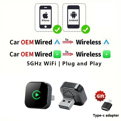 2in1 Wired To Wireless CarPlay Adapter Android Auto Dongle