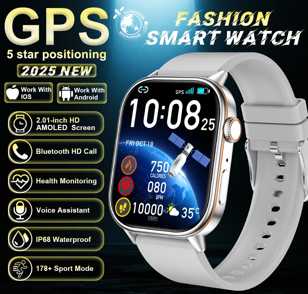 New For Android iOS Outdoor GPS Smart Watch Men 2.01" HD AMOLED