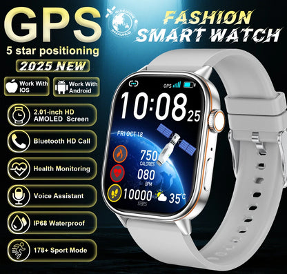 New For Android iOS Outdoor GPS Smart Watch Men 2.01" HD AMOLED