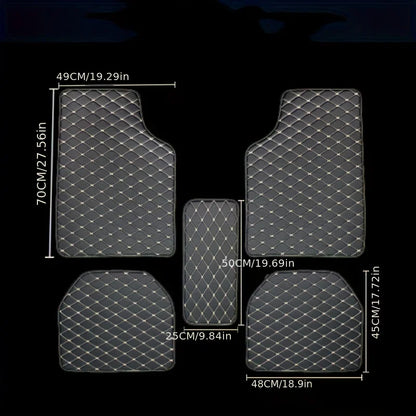 Universal 5Pcs Car Floor Mats PU Leather Waterproof Dust-Proof