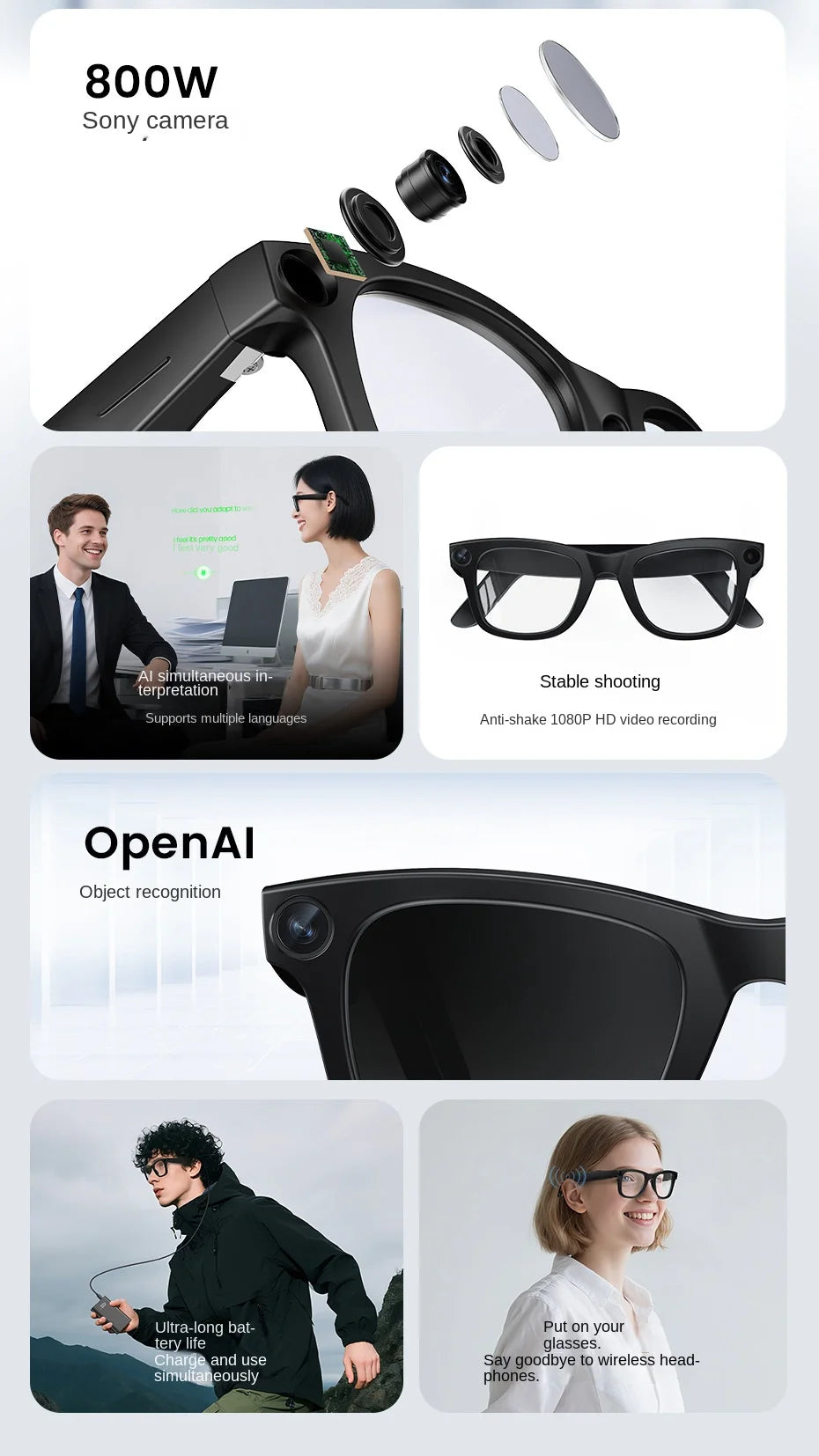 Smart Glasses AR AI Translation 4K Camera Bluetooth Call Touch Control