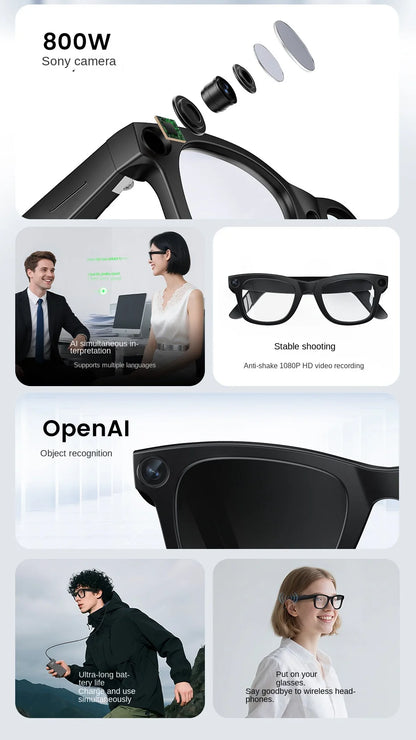 Smart Glasses AR AI Translation 4K Camera Bluetooth Call Touch Control