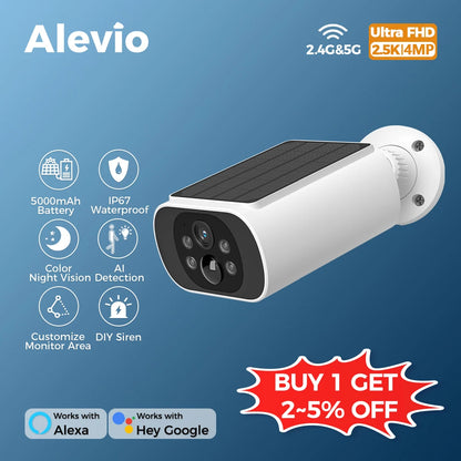 ALEVIO 2.5K Outdoor Solar Camera Wireless Cam WIFI