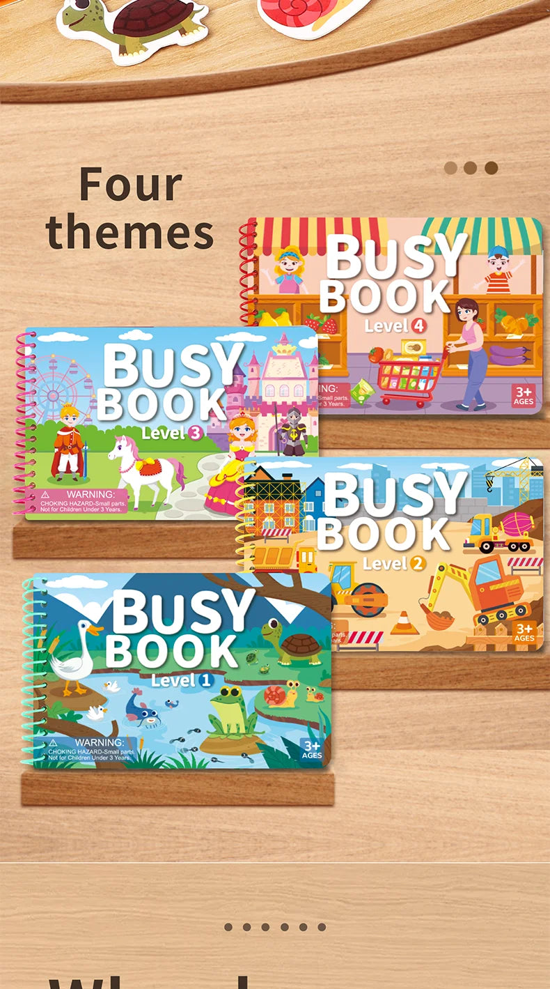 Children Quiet Busy Book 4 Themes Cartoon Travel Sticker
