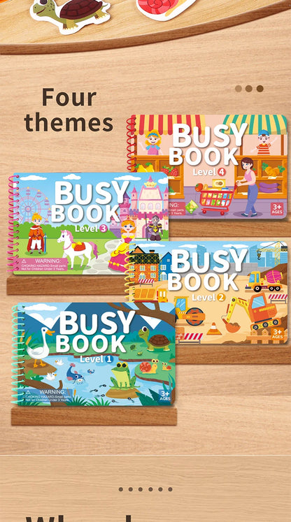 Children Quiet Busy Book 4 Themes Cartoon Travel Sticker