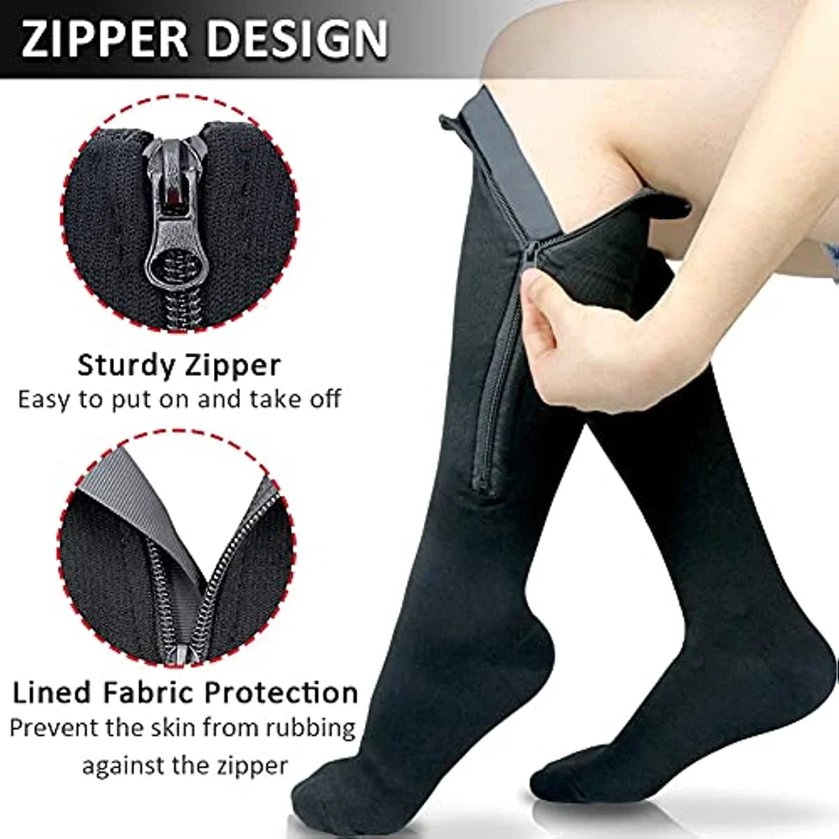 1 Pair Zipper Compression Socks Women Men Pain Relief