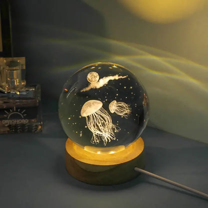 Deep-Sea Jellyfish Crystal Ball, USB-Powered Glass Ball Night Light