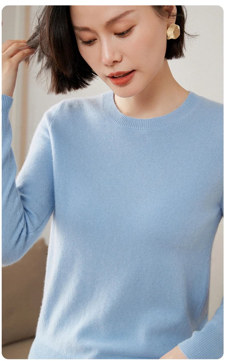 100% Pure Goat Cashmere Knitted Pullovers O-Neck