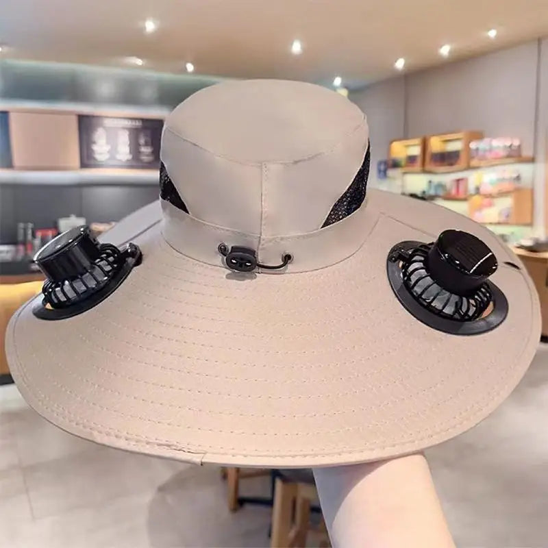 Large Size Quick Dry Bucket Hat With Solar Powered Fan USB Charging