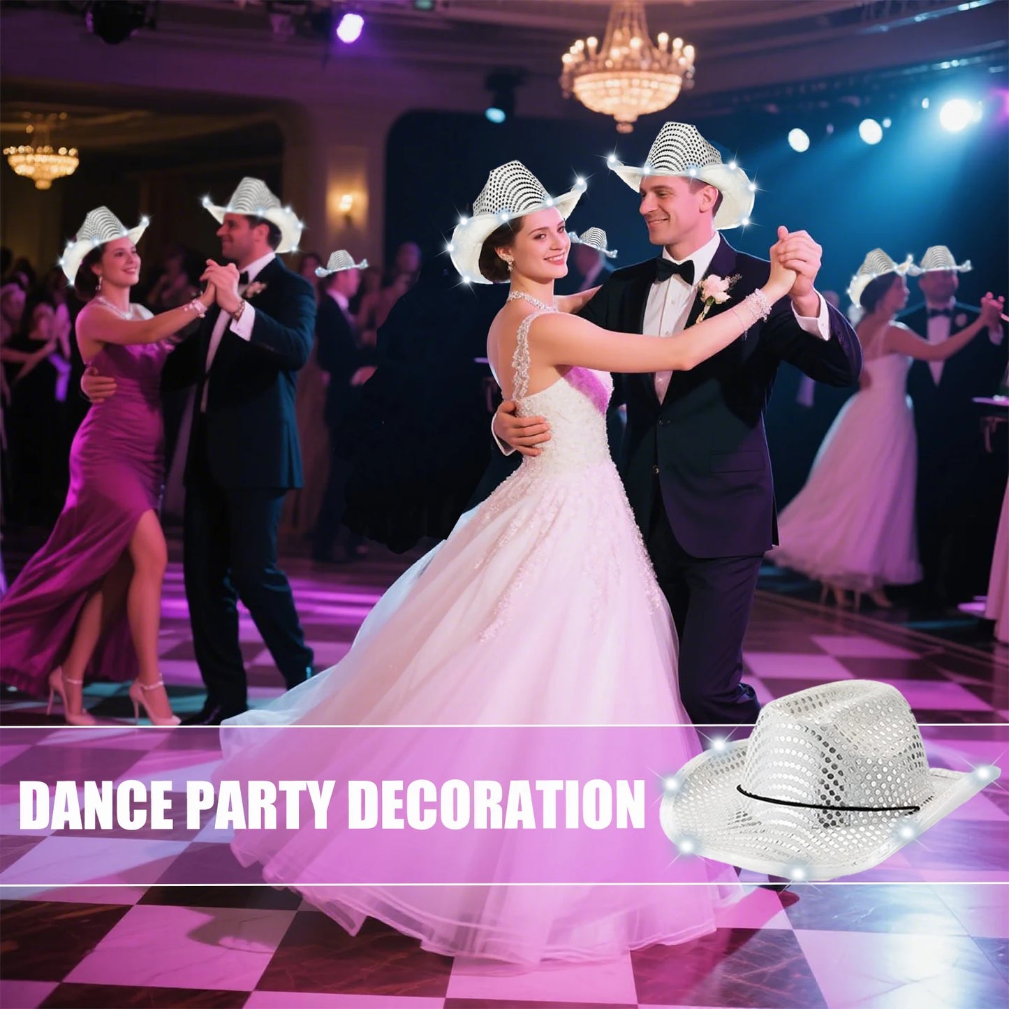 LED Cowboy Hats Bulk for Wedding Lighting up Party Hats
